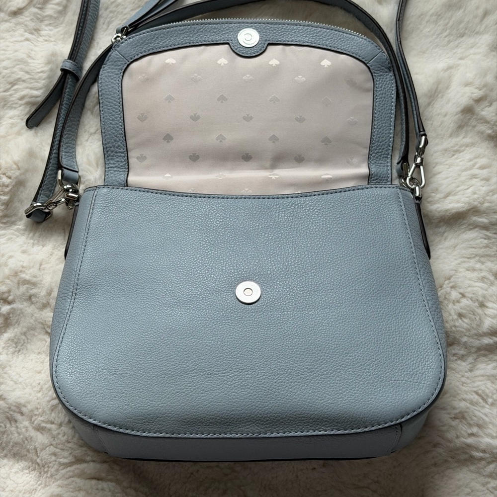 Kate Spade Polly Flap Convertible Medium Light Blue Leather Crossbody Bag - Picture 8 of 15
